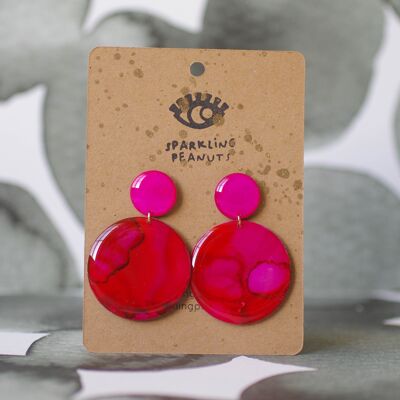 Earrings | Unique piece | Round pink & red