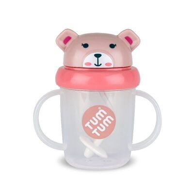 Leak-proof cup with weighted straw - Pink bear
