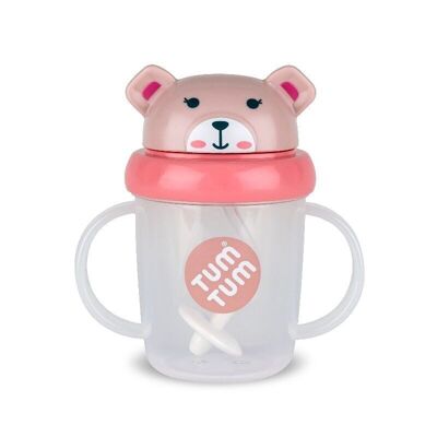 Vaso hermético con pajita pesada - Oso rosa