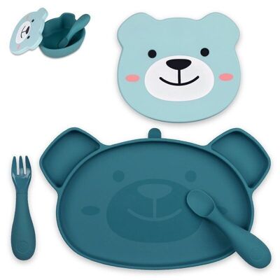 Caja de comida de silicona con osito de peluche azul