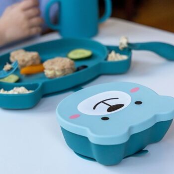 Coffret repas en silicone Ourson bleu 2