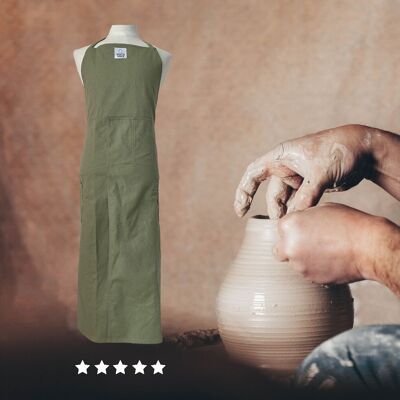 Céramique / Argile / Poterie tablier avec toile fendue Vert