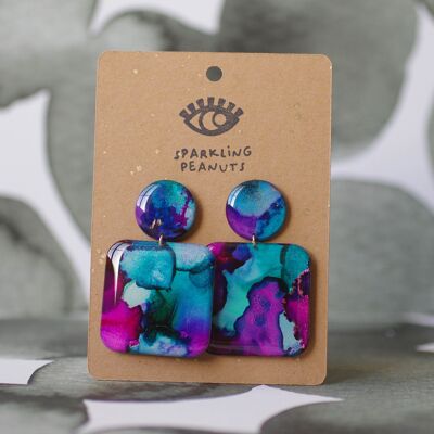 Earrings | Unique piece | Square blue & fuchsia