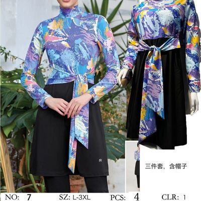 Printed burkini with waistband