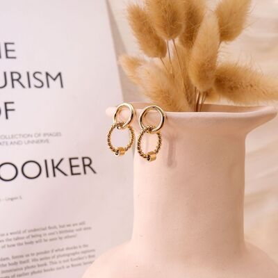 Double gold round chain earrings