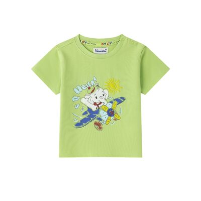 Green baby boy t-shirt with elephant in a plane