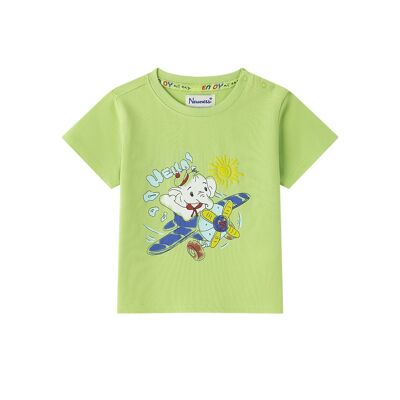 Camiseta de bebé niño Verde con elefante en avioneta