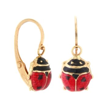 9K - Boucles d'oreilles coccinelle moyennes avec fermoir levier