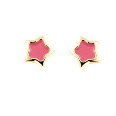 9K - Earrings Mini Stars enamelled in pink