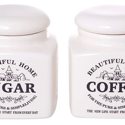Set of 2 ceramic containers for coffee and sugar, with an airtight lid. Dimension: 11x11x12cm SP-381-1