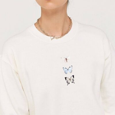 Hooded sweatshirt Choker "Butterflies"__L / Bianco