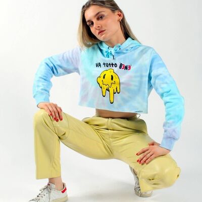 Hoodie "It's Okay"__S / Lunga / Tie Dye Azzurro