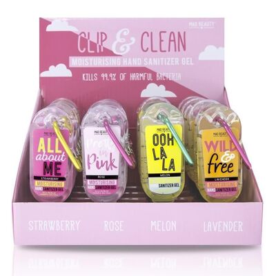 Mad Beauty Sayings Clip & Clean Gel nettoyant pour les mains Présentoir de 24 pièces