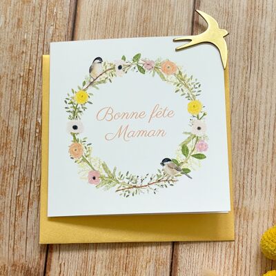 Happy Mother's Day watercolor double crown card - with envelope