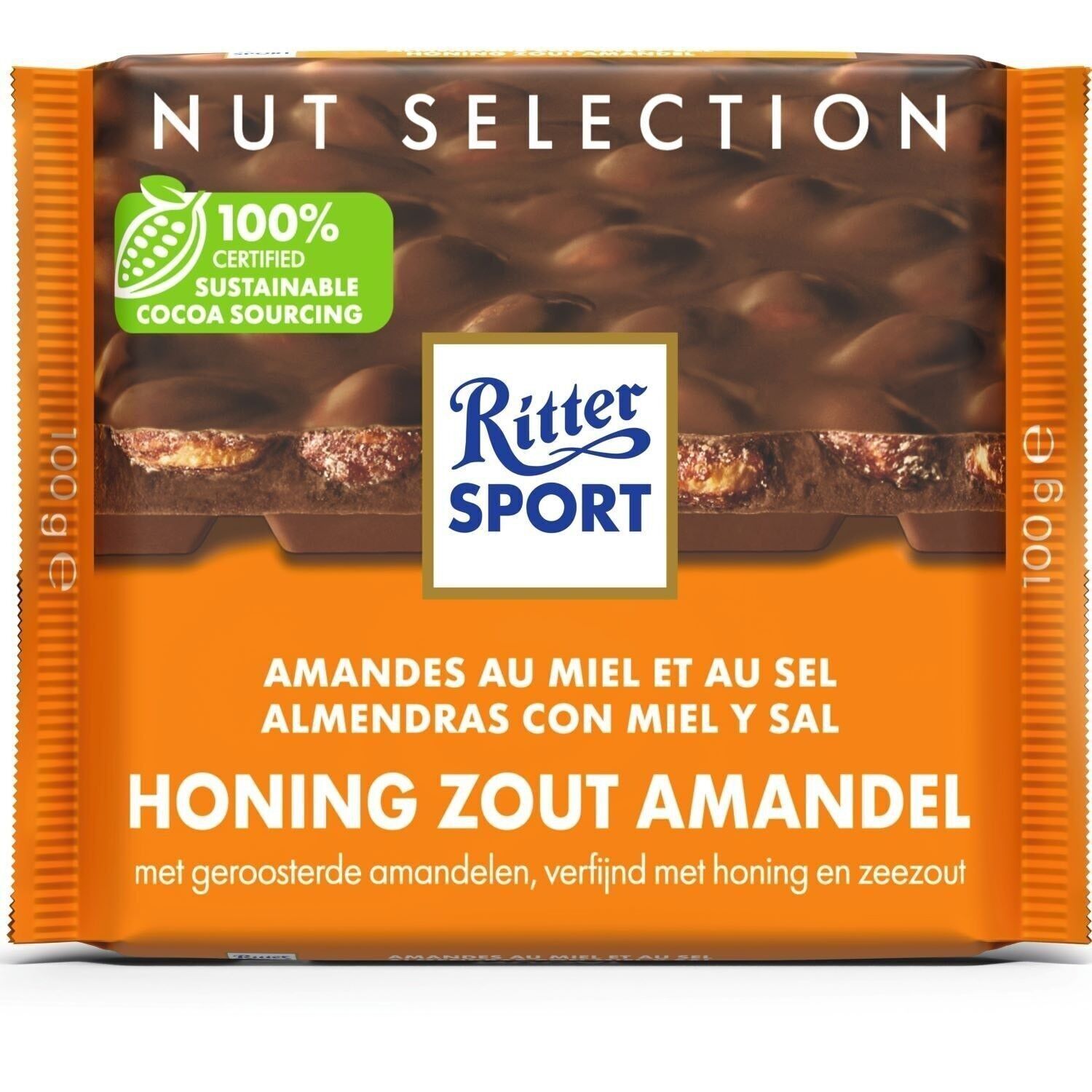 RITTER SPORT - Mandorle con Miele e Sale Marino - Cioccolato al Latte - Tavoletta da 100 g
