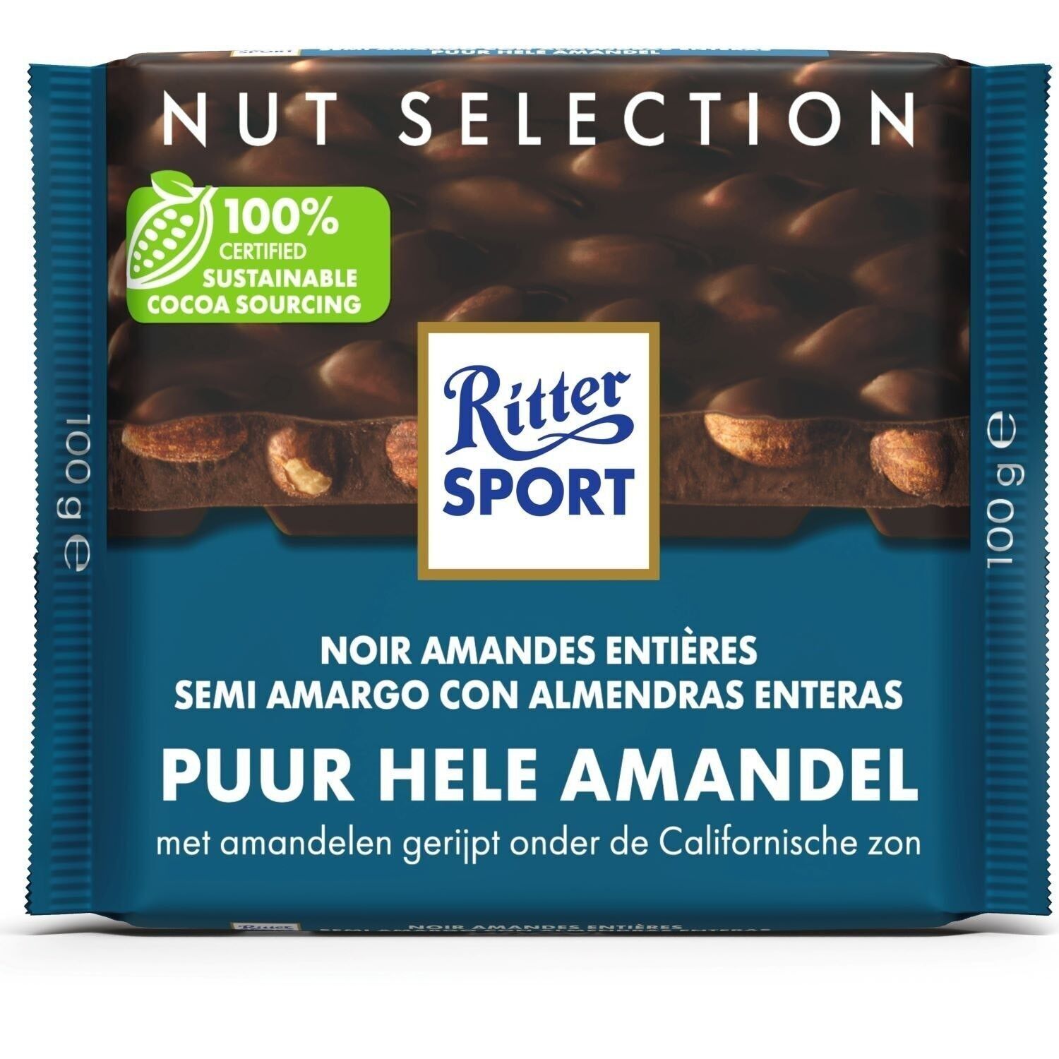 RITTER SPORT - Cioccolato Fondente Mandorle Intere - Tavoletta da 100 g