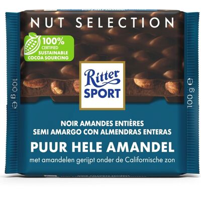 RITTER SPORT - Dark Chocolate Whole Almonds - 100 g tablet