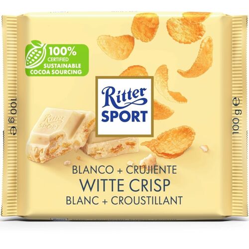 RITTER SPORT - Blanc et croustillant - Chocolat blanc crunchy - Tablette 100g