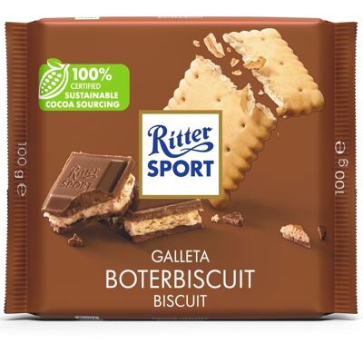 RITTER SPORT - Biscuit - Whole milk chocolate with a biscuit coated with cocoa cream - 100g tablet