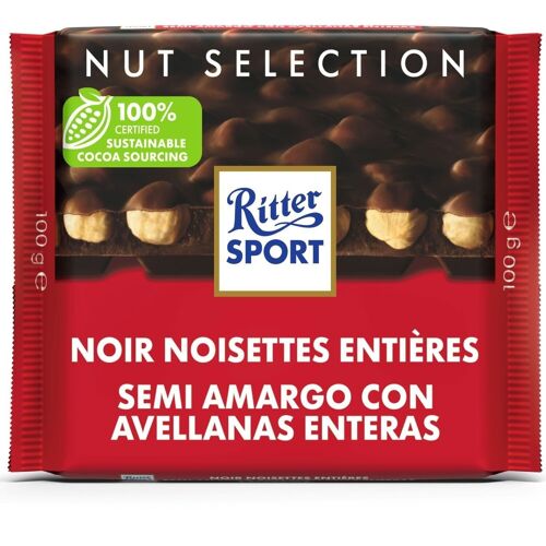 RITTER SPORT - Chocolat Noir Noisettes Entières -  Tablette 100 g