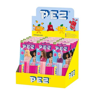 PEZ Display box of 12 Barbie Blisters: 1 dispenser + 1 fruit flavor refill