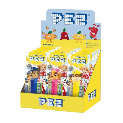 PEZ  Boîte présentoir de 12 Blisters Pat patrouille : 1 distributeur + 1 recharge goût fruit