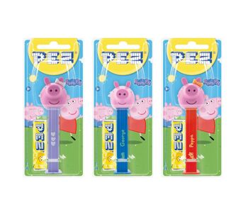 PEZ  Boîte présentoir de 12 Blisters Peppa Pig : 1 distributeur + 1 recharge goût fruit 2