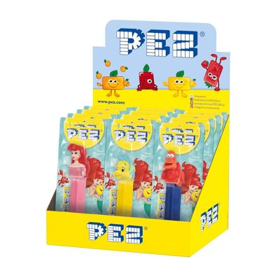 PEZ Caja expositora de 12 Blisters La Sirenita: 1 dosificador + 1 recambio sabor fruta