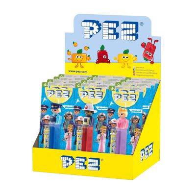PEZ Display box of 12 PLAYMOBIL Blisters: 1 dispenser + 1 fruit flavor refill