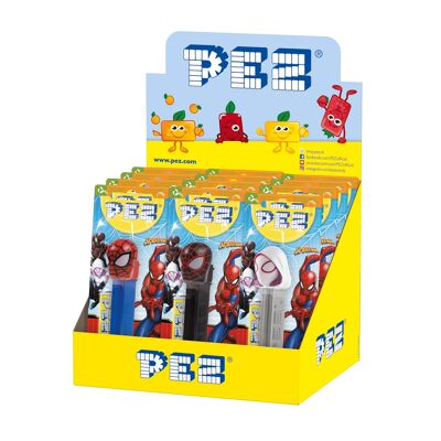 PEZ  Boîte présentoir de 12 Blisters Spiderman : 1 distributeur + 1 recharge goût fruit