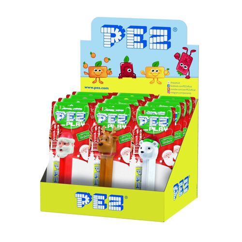 PEZ - Boîte-présentoir de 12 Blisters Noël : 1 distributeur + 1 recharge goût fruits