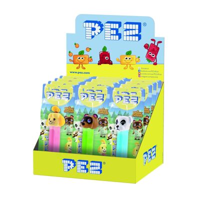 PEZ Caja expositora de 12 Blisters Animal crossing: 1 dispensador + 1 recambio sabor frutas