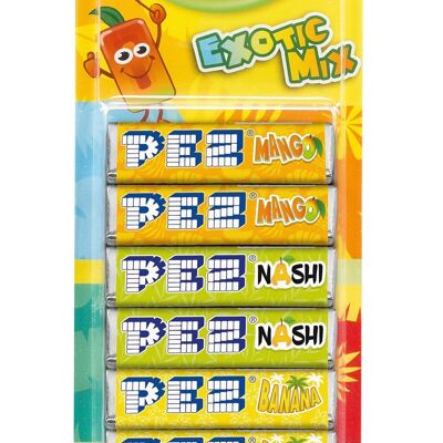 PEZ BLISTER 8 RECHARGES de bonbons PEZ au goût EXOTIC MIX-2x Banane, 2xMango, 2xNashi, 2xLychee