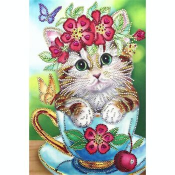 Diamant Peinture Chaton dans une Tasse, 20x30 cm, Forets Spéciaux 1