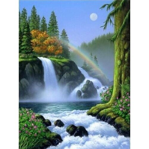 Diamond Painting Rainbow waterfall, 30x40 cm, Square Drills with Frame