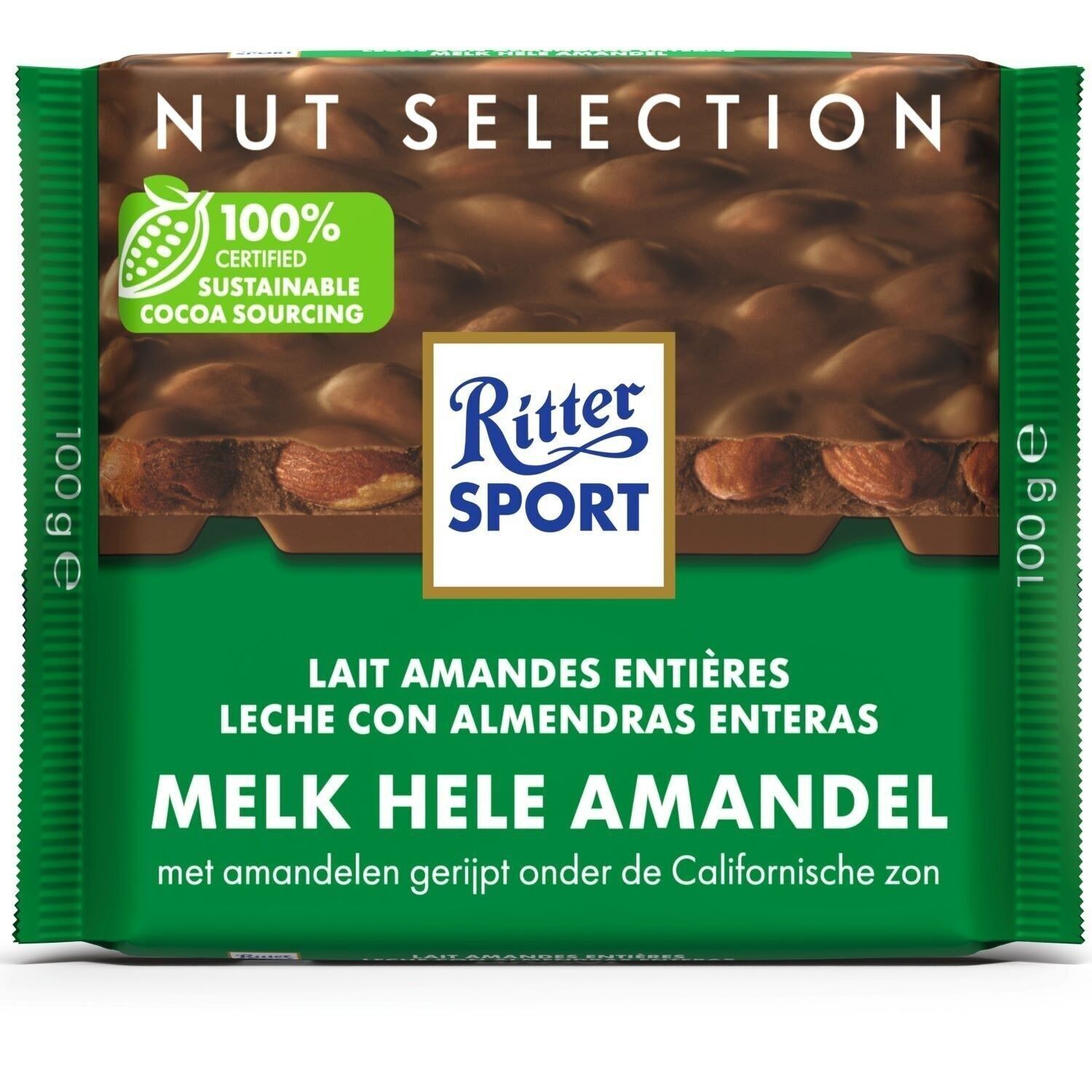 RITTER SPORT - Cioccolato al Latte, Mandorle Intere - Tavoletta 100 g