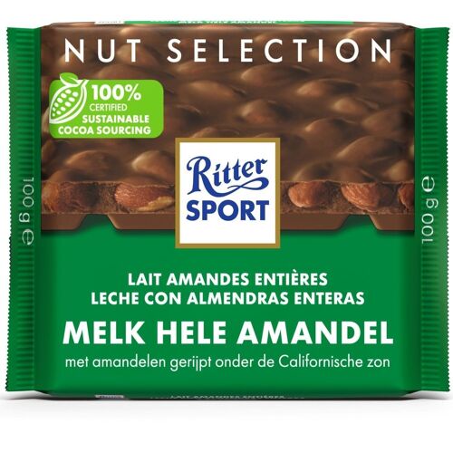 RITTER SPORT -  Chocolat au Lait, Amandes entières - Tablette 100 g