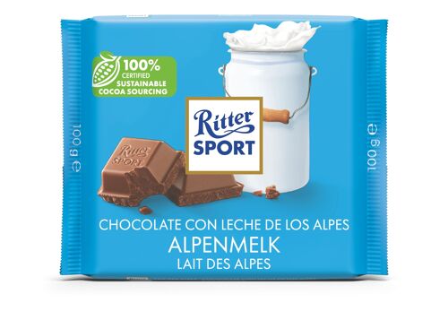 RITTER SPORT - Lait des Alpes - Chocolat au lait entier avec une fine note de miel et de caramel -Tablette 100 g