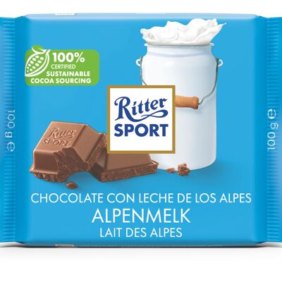 RITTER SPORT - Lait des Alpes - Chocolate con leche entero con una fina nota de miel y caramelo - tableta de 100 g