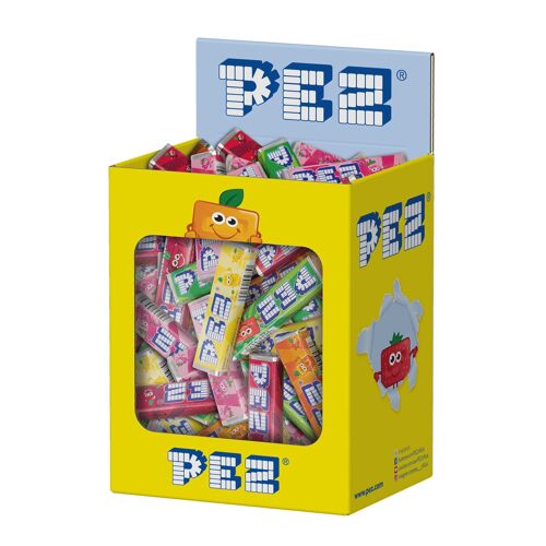 PEZ - Boîte de 100 Recharges de Bonbons PEZ Fruits - Bonbon Vegan, Sans Colorants Artificiels, Sans Gluten, Sans OGM et Sans Lactose - 5 Parfums - Format Idéal pour Anniversaires - 850g