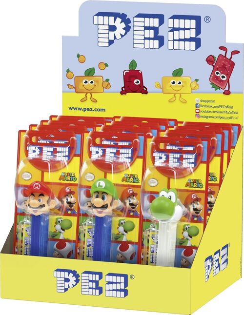 PEZ  Boîte présentoir de 12 Blisters Nintendo : 1 distributeur + 1 recharge goût fruit