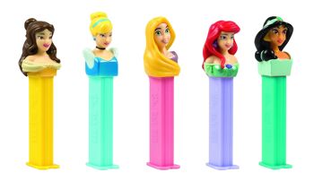 PEZ  Boîte présentoir de 12 Blisters Princesse Disney : 1 distributeur + 1 recharge goût fruit 2