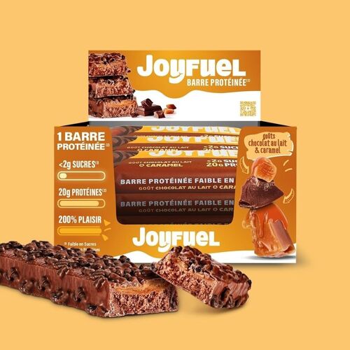 JOYFUEL Boite de 12 Barres Protéinées 55g - Goûts Chocolat au Lait & Caramel - <2g de sucre - 20g de protéines