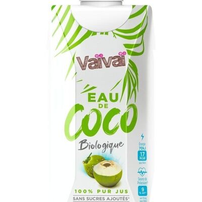 Vaïvaï - Agua de Coco Ecológica - 100% Puro Zumo - Dulce y Refrescante - Sin Azúcares Añadidos - Tetra Pak Brick 33cl
