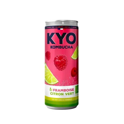 KYO Canette 33cl Kombucha Framboise Citron vert bio - Pétillant - faible en sucre - sans alcool et artisanal