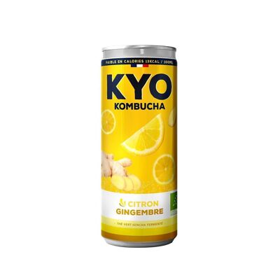 KYO Lata 33cl Kombucha Ecológica Limón Jengibre - Espumoso - baja en azúcar - sin alcohol y artesanal