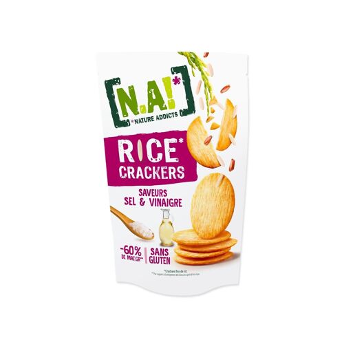 N.A! Nature Addicts - Rice Crackers Sel et Vinaigre - 12 Sachets de 85 gr- Crackers Fins de Riz, Légers et Craquants - 60% de Matières Grasses en Moins que les Biscuits et Chips Apéritifs du Marché -
