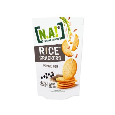 N / A! Nature Addicts - Reiscracker mit schwarzem Pfeffer - 12 Beutel mit 85 g - Dünne Reiscracker, leicht und knusprig - 60 % weniger Fett als Vorspeisenkekse und Chips auf dem Markt -