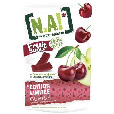N / A! Nature Addicts - Tüte Fruchtsticks Kirsche 40g - 100% aus Früchten - Ohne Zuckerzusatz, ohne Süßstoffe oder Konservierungsstoffe - Wiederverschließbarer Beutel zum Mitnehmen -