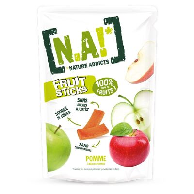 N / A! Nature Addicts - Tüte Fruchtsticks Apfel 40g - 100% aus Früchten - Ohne Zuckerzusatz, ohne Süßstoffe oder Konservierungsstoffe - Wiederverschließbare Tüte zum Mitnehmen -